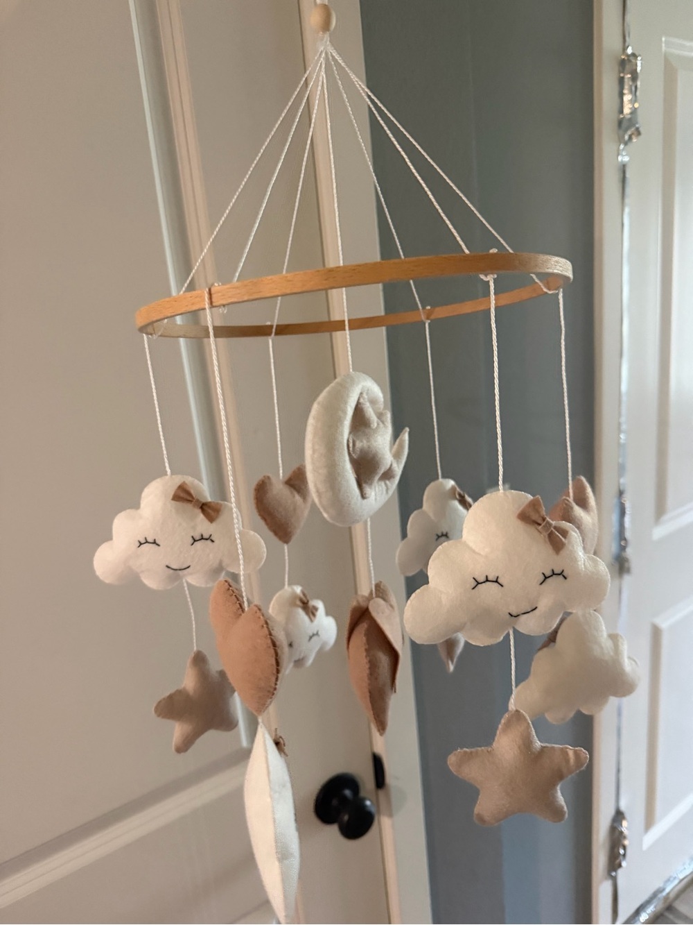 Neutral Cloud and Star Baby Mobile - baby shower gift - Picture 5 of 8